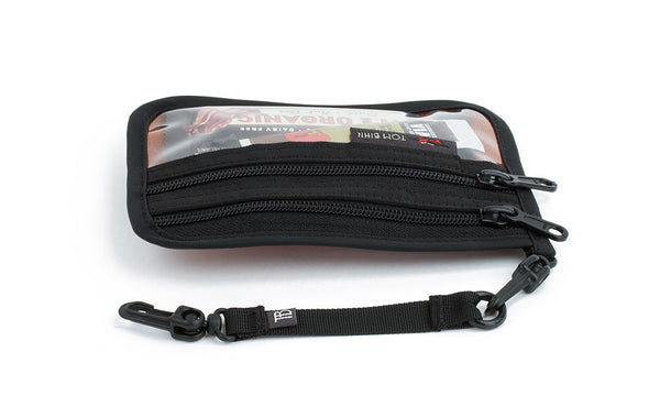 An 8-inch Key Strap with a snaphook at one end and an o-ring at the other attached to a Double Organizer Pouch.